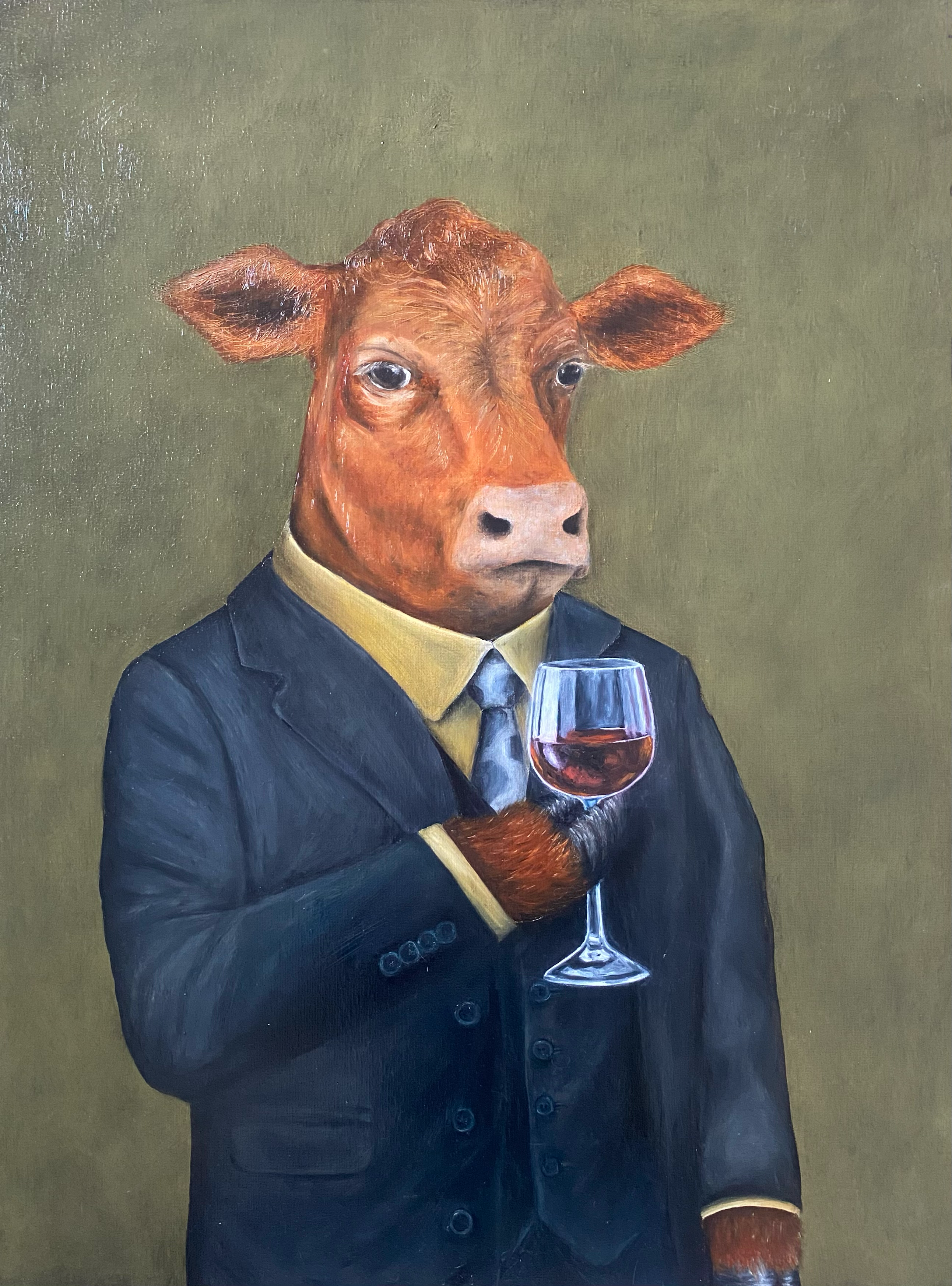 Wine loving cow - 60x80cm